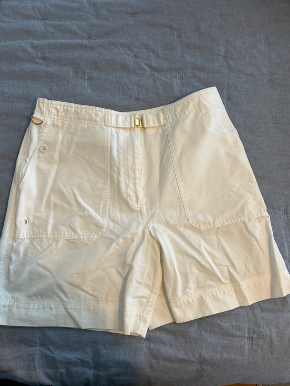 Lauren Ralph Lauren Cream High-Waist Bermuda Shorts with Gold Accent